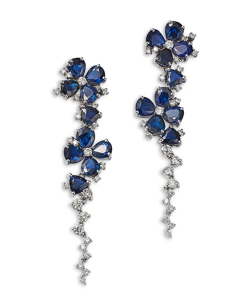 Bloomingdale's Fine Collection Blue Sapphire & Diamond Flower Drop Earrings