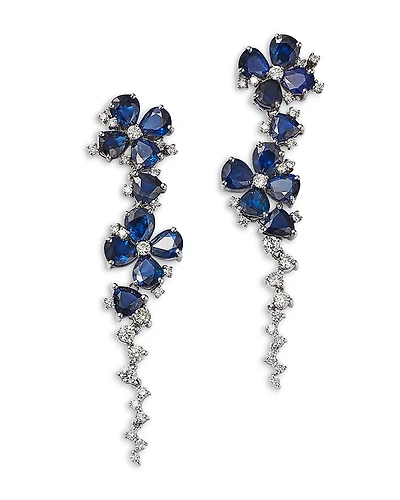 Bloomingdale's Fine Collection Blue Sapphire & Diamond Flower Drop Earrings