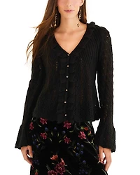 Farm Rio Lace Stitch Ruffle Cardigan