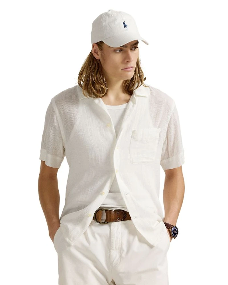 Classic Fit Basket Weave Camp Shirt