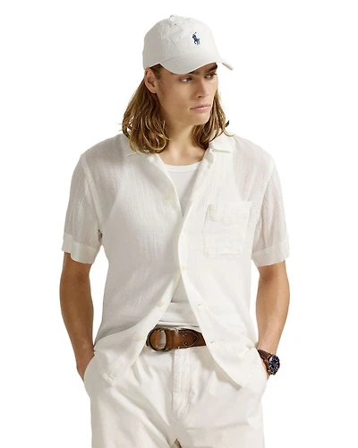Classic Fit Basket Weave Camp Shirt
