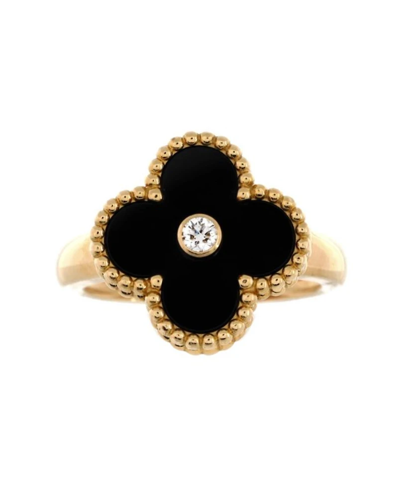 Vintage Alhambra Ring 18K Gold with Onyx and Diamond