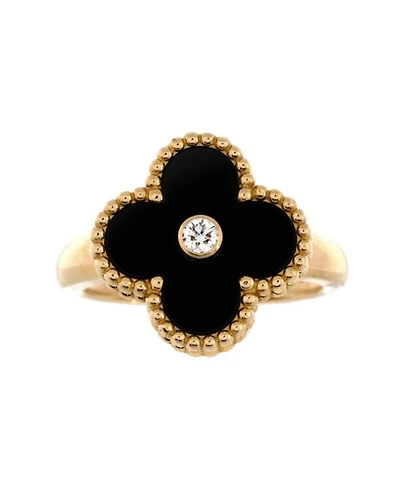 Vintage Alhambra Ring 18K Gold with Onyx and Diamond