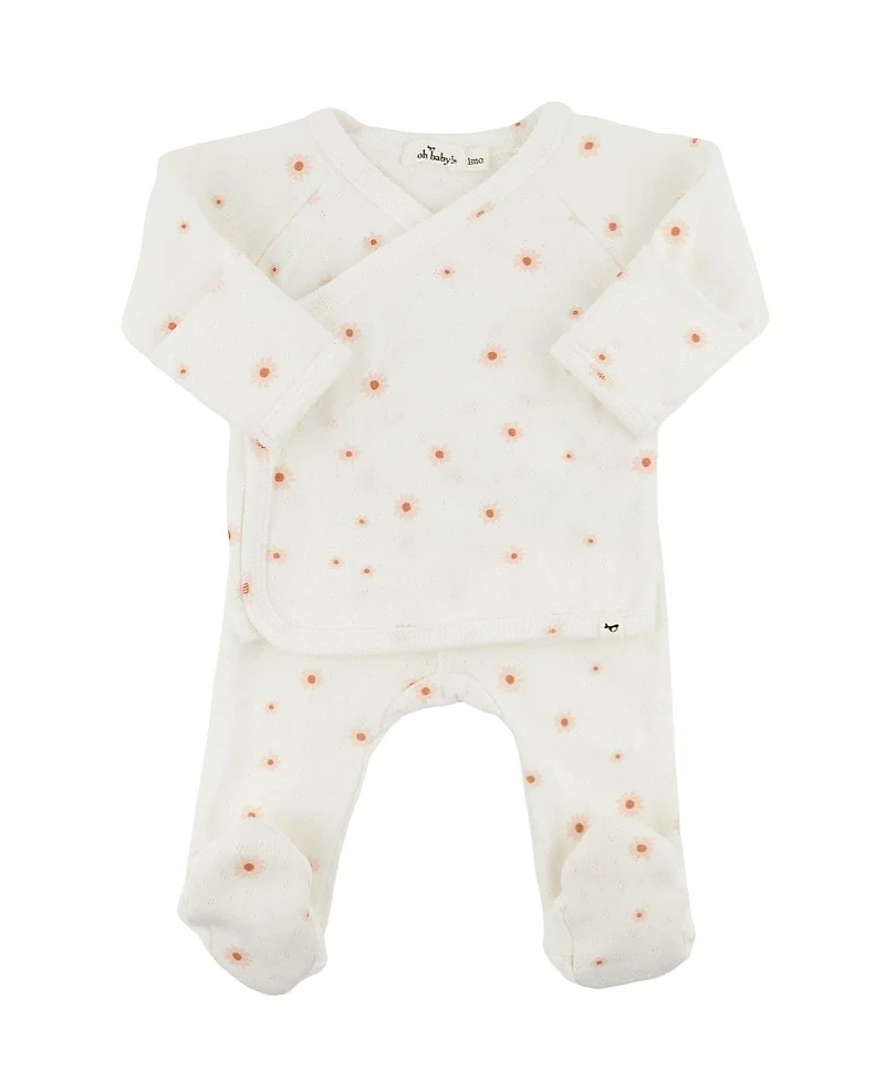 oh baby! Girls' Twinkle Mini Daisies Print Pointelle Kimono Set - Baby