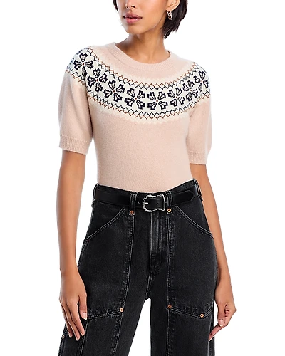 Frame The Short Sleeve Cashmere Fair Isle Sweater