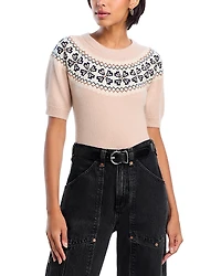 Frame The Short Sleeve Cashmere Fair Isle Sweater