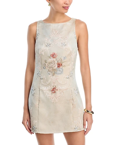 Aqua Jacquard Rose Sleeveless Mini Dress - Exclusive