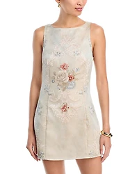 Aqua Jacquard Rose Sleeveless Mini Dress - Exclusive