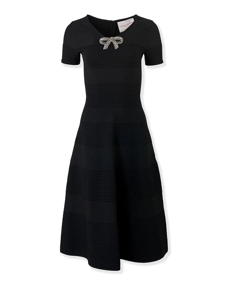 Embellished V Neck Flare Dress
