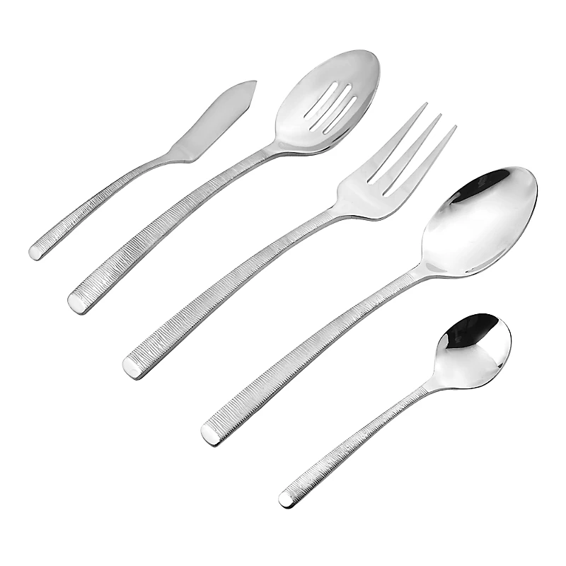 Ricci Argentieri Stainless Steel Birchwood Mirror 45 Piece Flatware Set, Service for 8