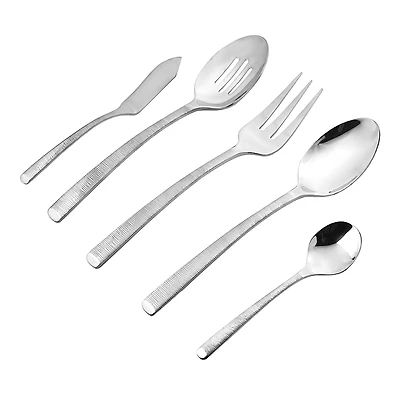 Ricci Argentieri Stainless Steel Birchwood Mirror 45 Piece Flatware Set, Service for 8