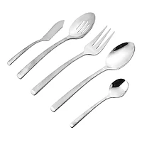 Ricci Argentieri Stainless Steel Birchwood Mirror 45 Piece Flatware Set, Service for 8