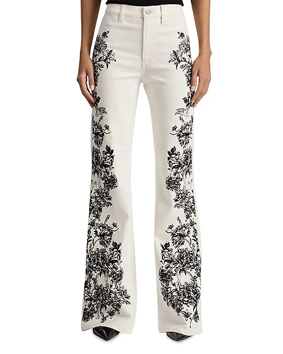 Alice and Olivia High Rise Embroidered Wide Leg Jeans