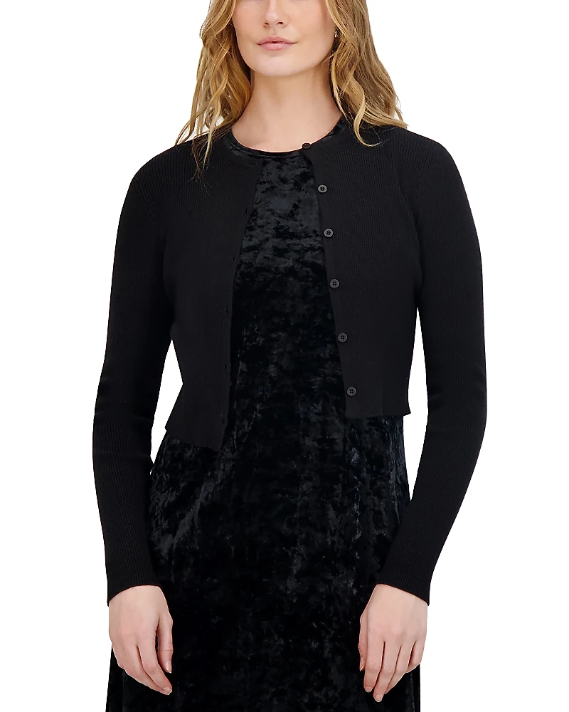 Point Knit Crewneck Cropped Cardigan Sweater