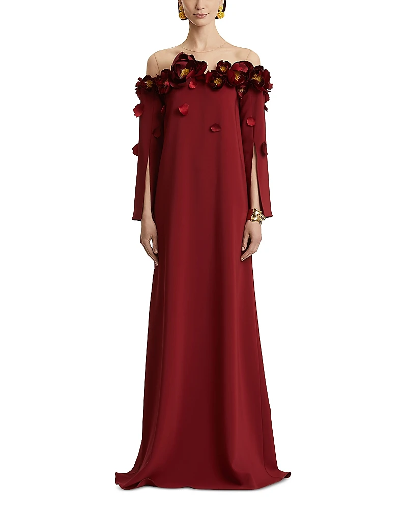 Oscar de la Renta Flower Embellished Gown