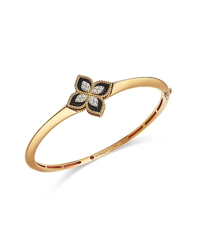 Roberto Coin 18K Rose & White Gold Diamond & Black Jade Venetian Princess Bangle Bracelet