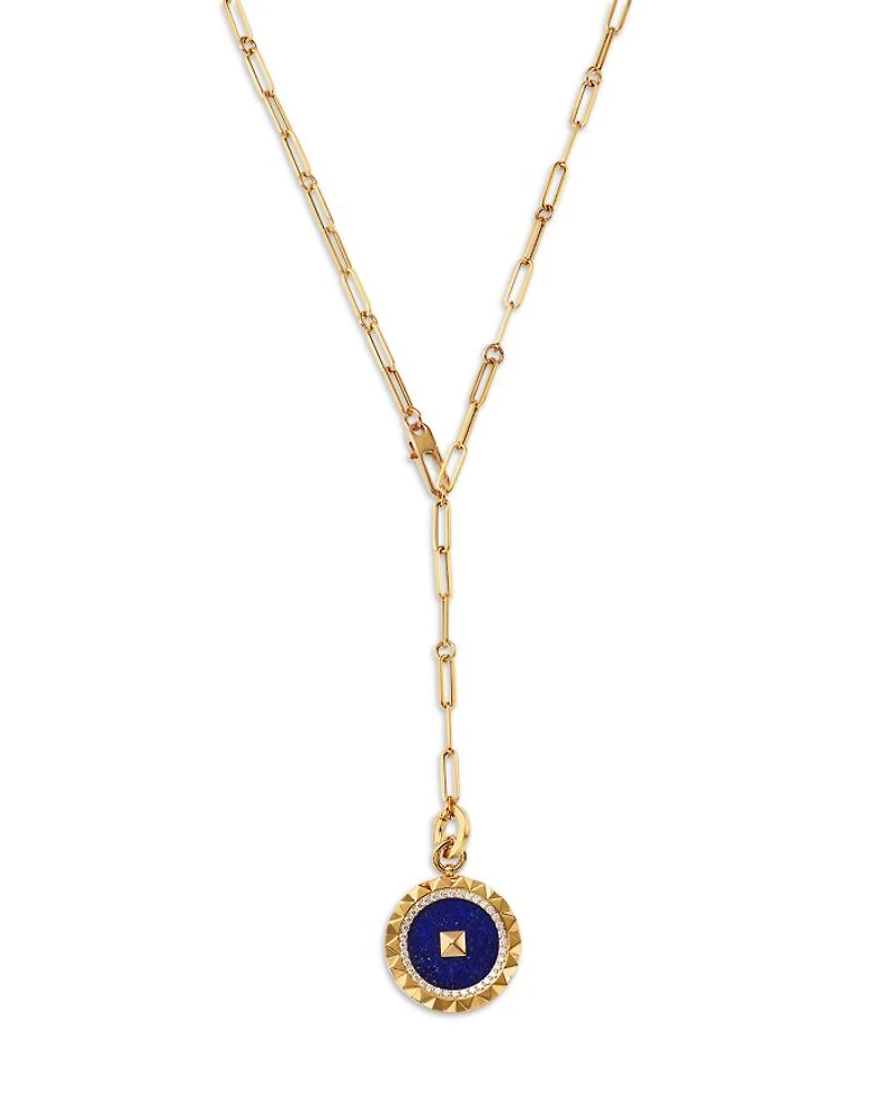 18K Rose Gold Diamond & Blue Lapis Obelisco Medallion Paperclip Necklace, 19"