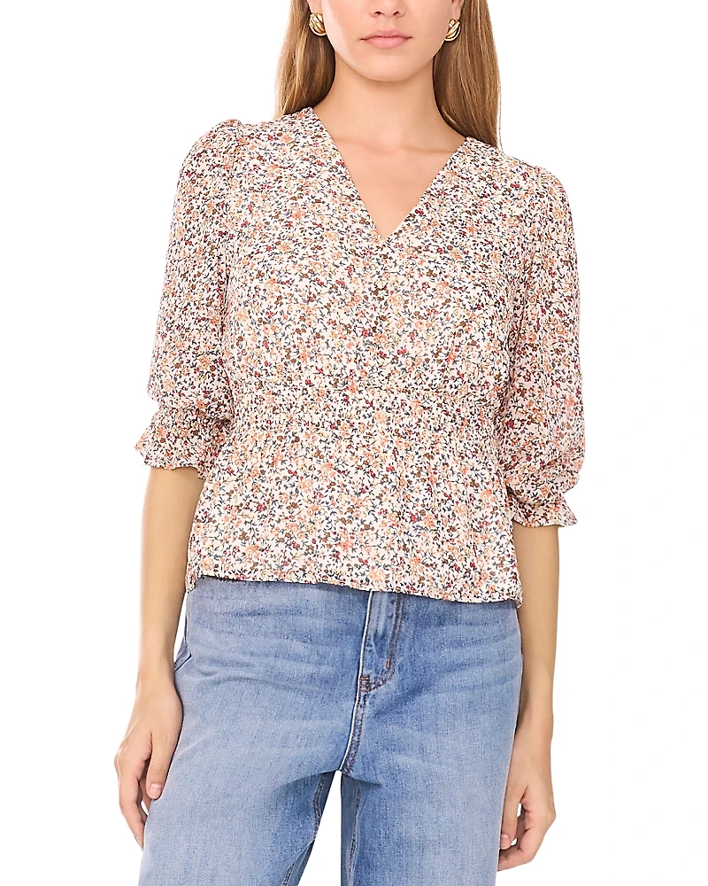 1.state Floral Print Smocked Waist Top