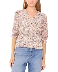 1.state Floral Print Smocked Waist Top