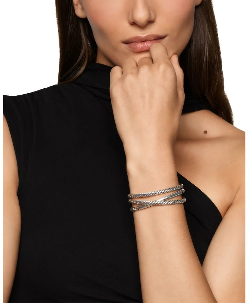 Bold Crossover Three Row Cuff Bracelet Sterling Silver, 19mm