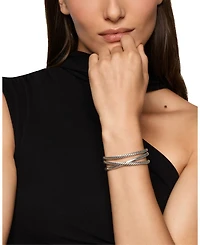 Bold Crossover Three Row Cuff Bracelet Sterling Silver, 19mm