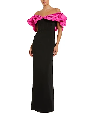Mac Duggal Crepe & Faille Off The Shoulder Gown