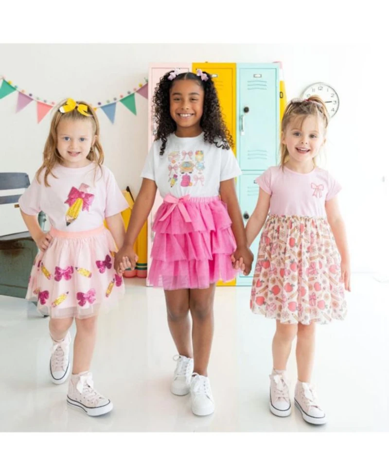 Girls' Back To School Cutie Patch Short Sleeve Tutu Dress - Little Kid, Big Kid