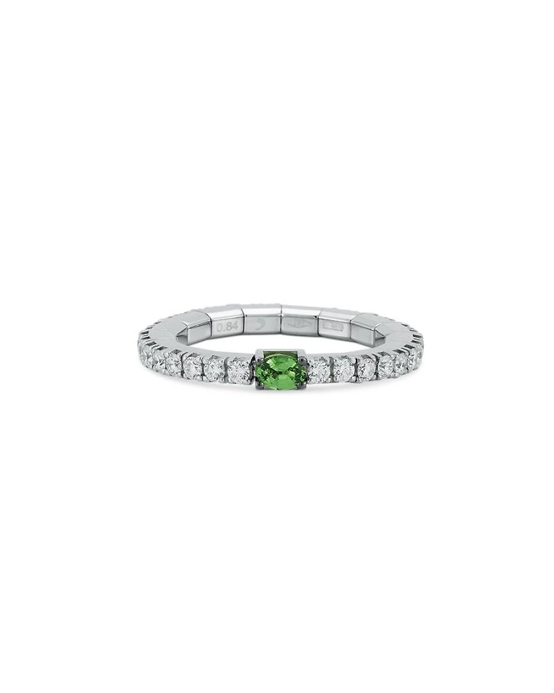18K White Gold Extensible by Demeglio Tsavorite & Diamond Stretch Band