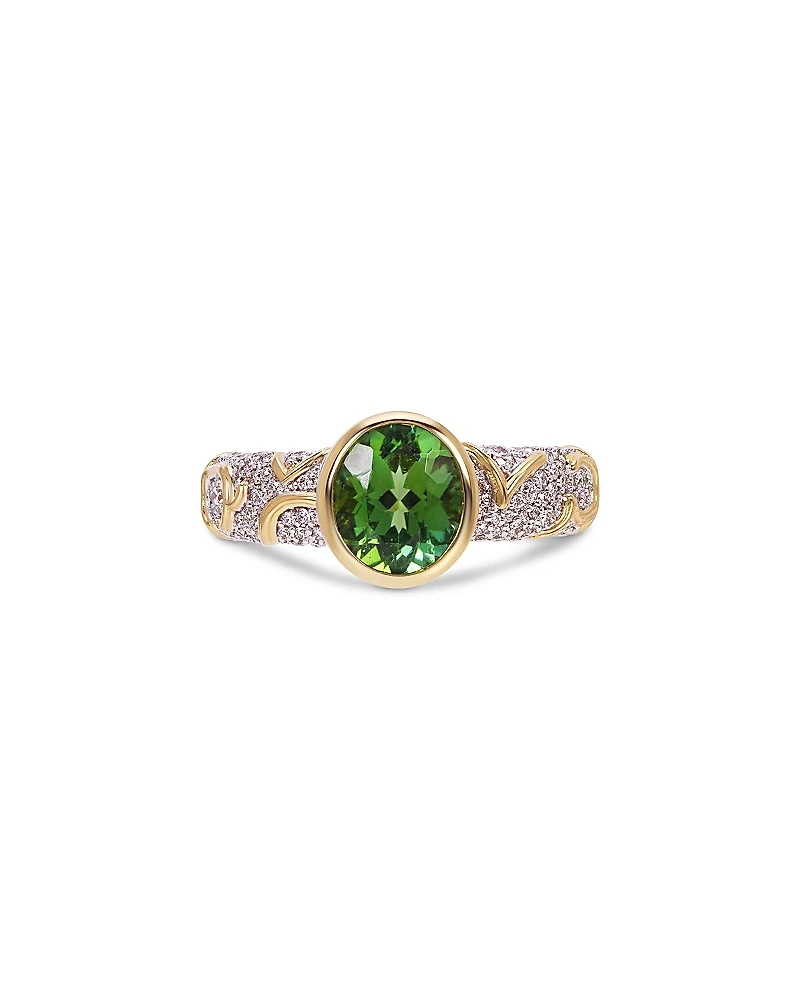 Marina B Ondine Solitaire Green Tourmaline & Diamond Ring