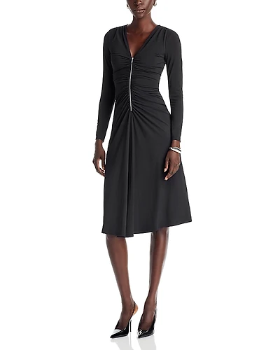 Michael Kors Zip Front Ruched Midi Dress