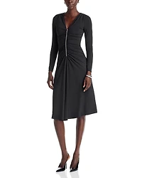 Michael Kors Zip Front Ruched Midi Dress