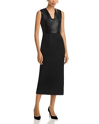Boss Drumialda Leather & Wool Midi Dress