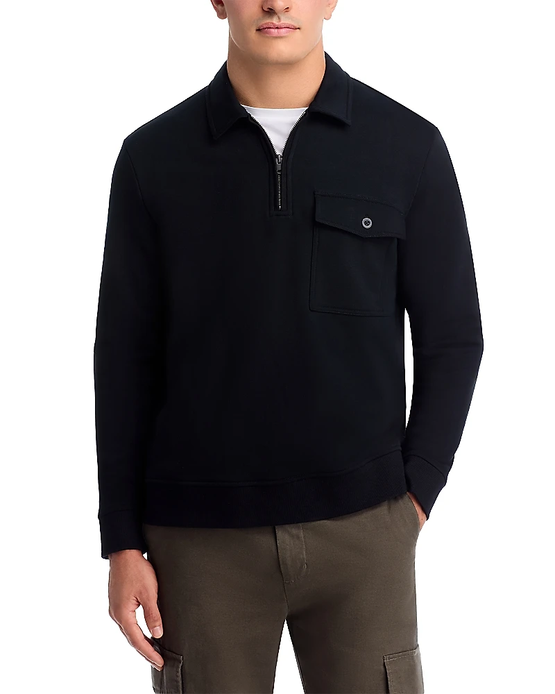 Vince French Terry Long Sleeve Zip Polo Shirt