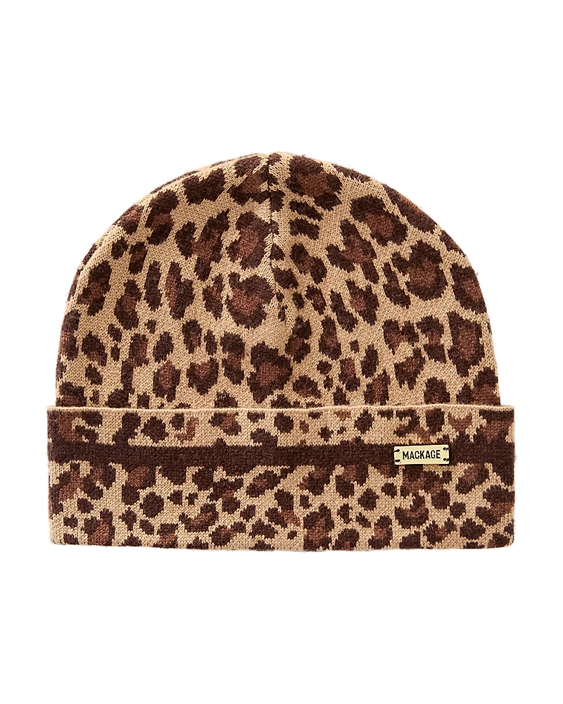 Mackage Kiko-a Leopard Print Jacquard Knit Toque