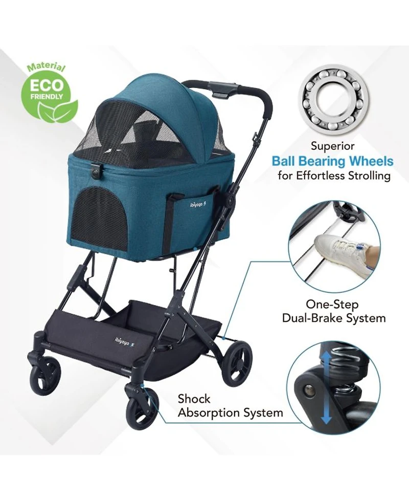 Essential Travois Tri Fold Pet Travel System XL with Detachable Carrier Pet Stroller
