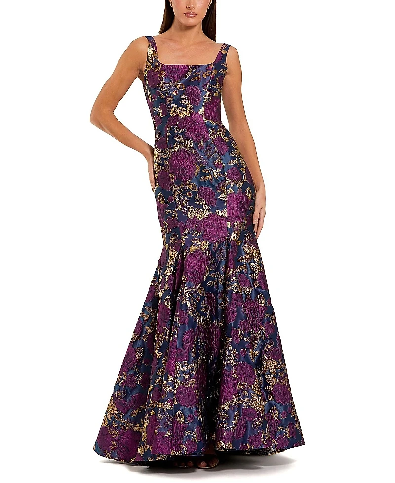 Mac Duggal Brocade Sleeveless Scoop Neck Trumpet Gown