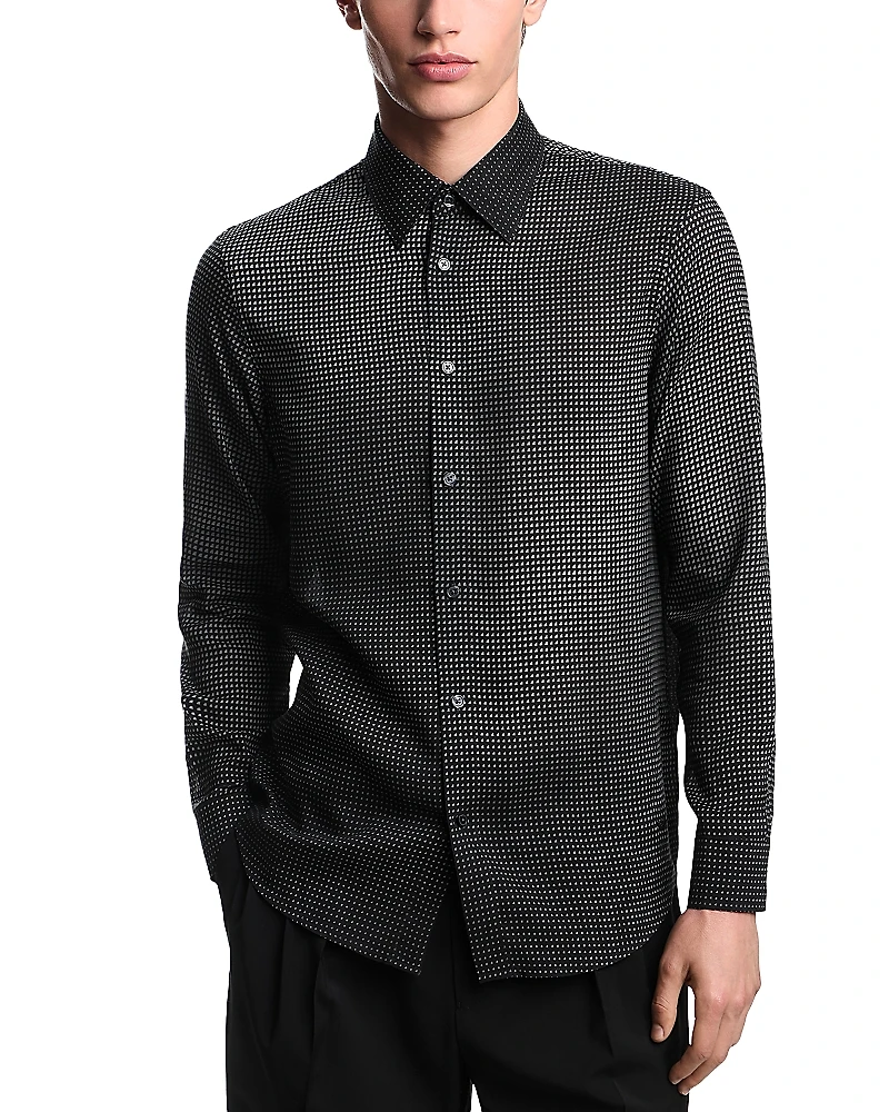 Emporio Armani Micro Pattern Print Comfort Fit Button Down Shirt