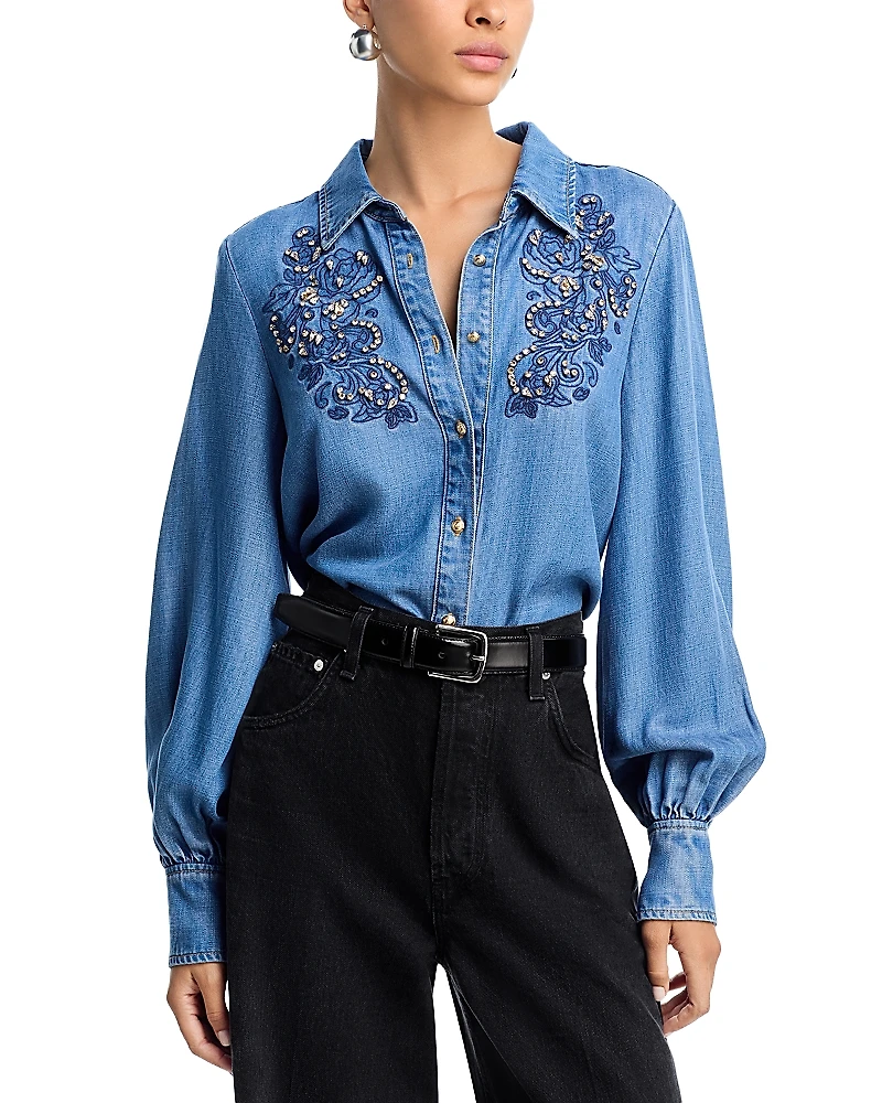 Cinq a Sept Rhinestone Embellished Shirt