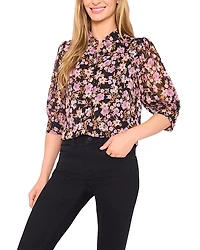 CeCe Printed Ruched Sleeve Top