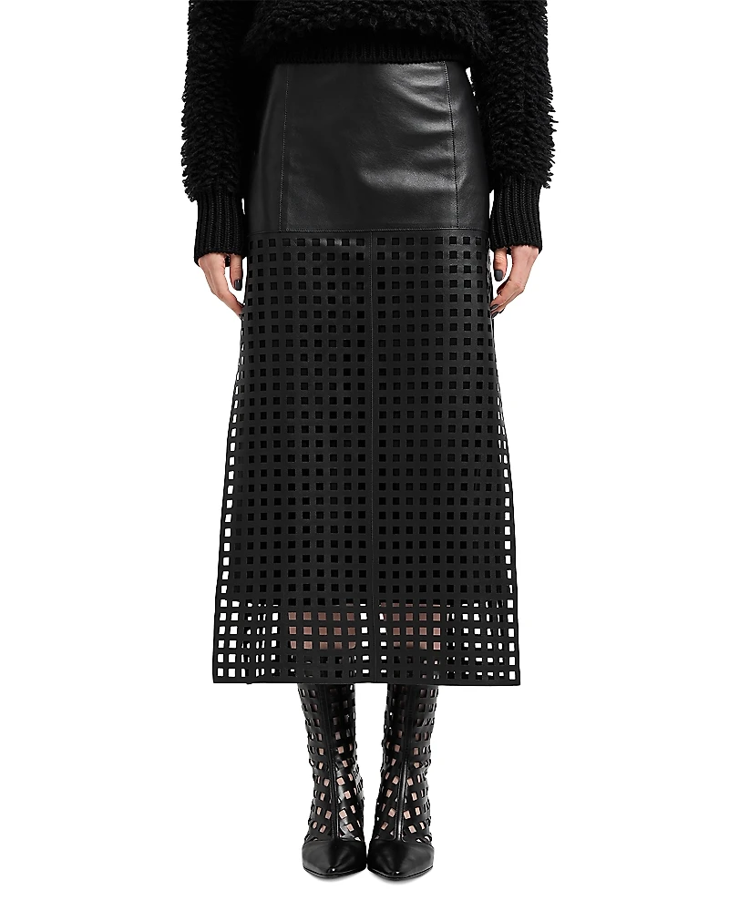 Emporio Armani Leather Square Lasercut Midi Skirt