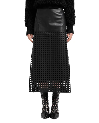 Emporio Armani Leather Square Lasercut Midi Skirt