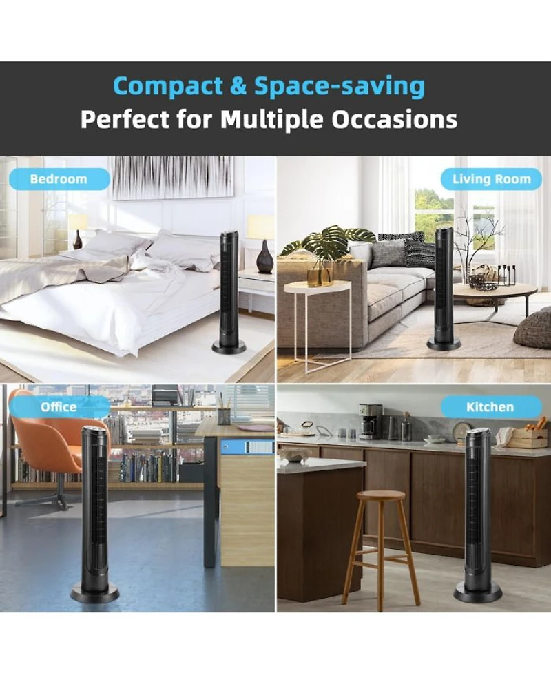 40''Tower Fan with Remote 75 Degree Oscillating Fan with 3 Wind Modes & 4 Wind Speeds