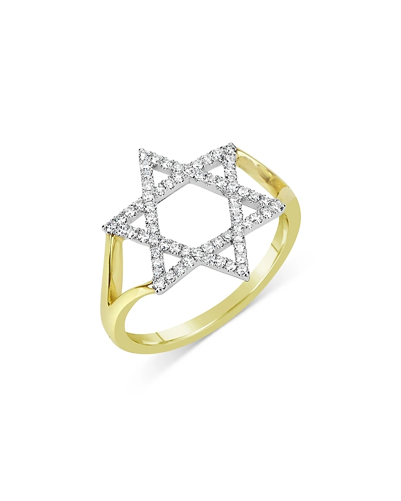 Meira T 14K White & Yellow Gold Diamond Star of David Ring