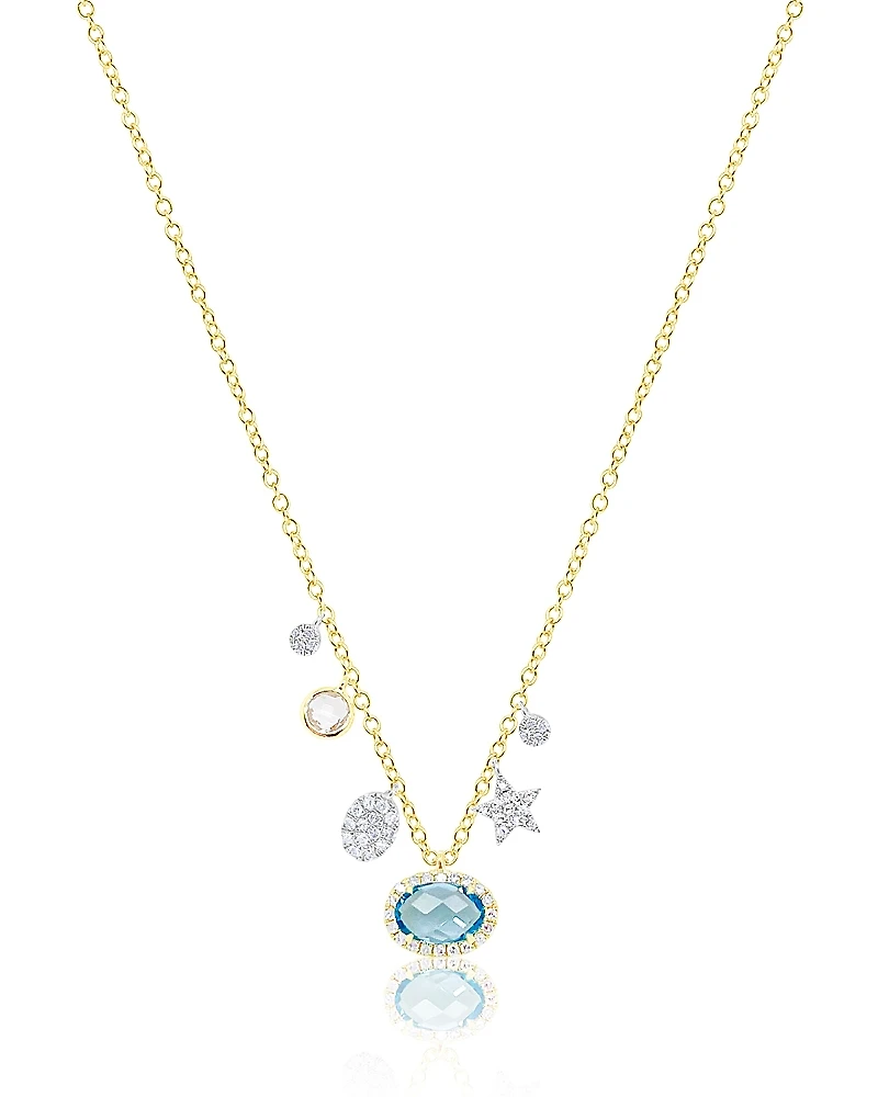 Meira T 14K White & Yellow Gold Blue Topaz, White Topaz & Diamond Multi Charm Pendant Necklace, 16-18