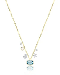 Meira T 14K White & Yellow Gold Blue Topaz, White Topaz & Diamond Multi Charm Pendant Necklace, 16-18