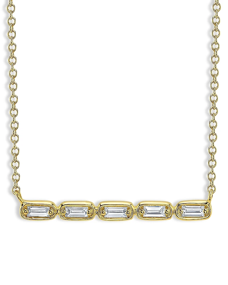 Moon & Meadow 14K Yellow Gold Diamond Baguette Necklace, 0.16 tcw