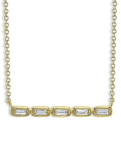Moon & Meadow 14K Yellow Gold Diamond Baguette Necklace, 0.16 tcw