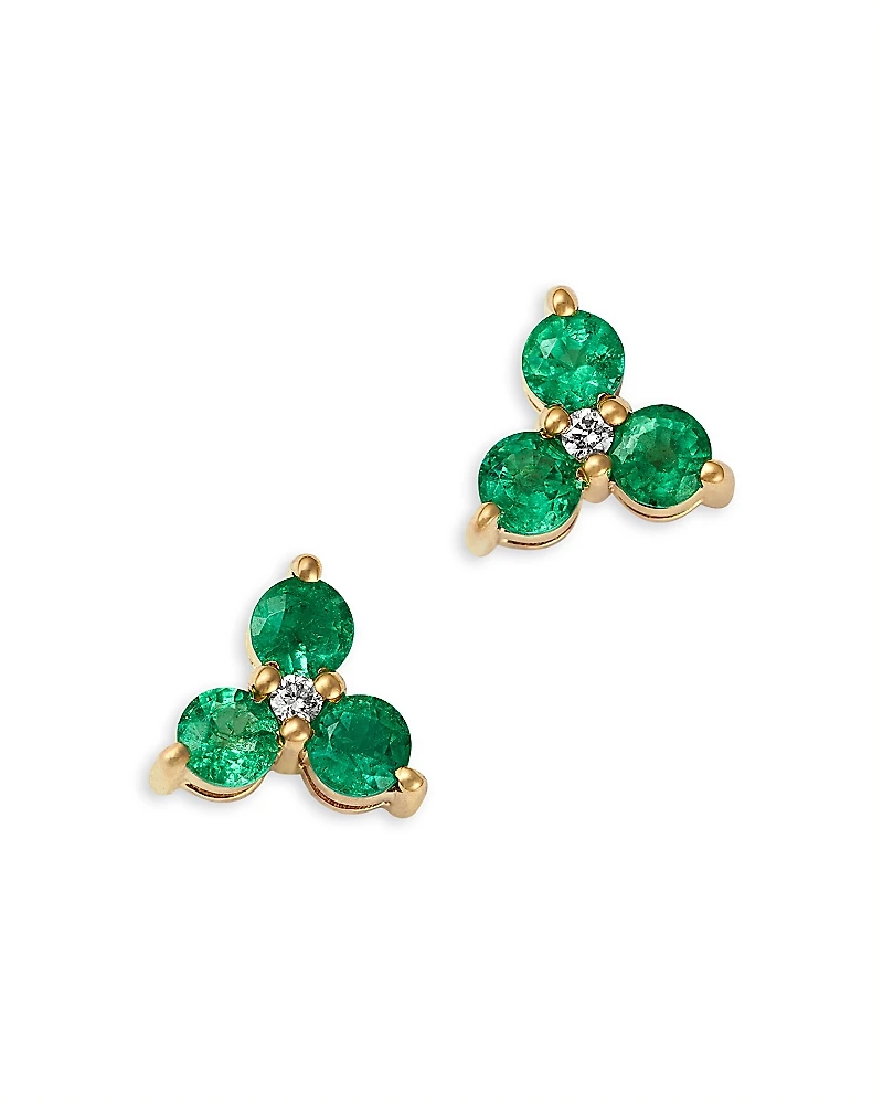 Bloomingdale's Fine Collection Emerald & Diamond Trio Stud Earrings