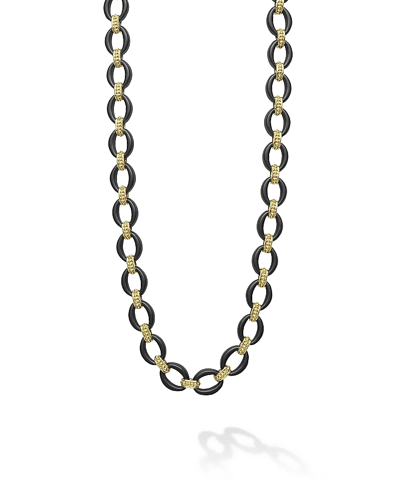 Lagos 18K Gold Matte Blue Ceramic Oval Link Necklace