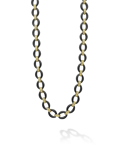 Lagos 18K Gold Matte Blue Ceramic Oval Link Necklace